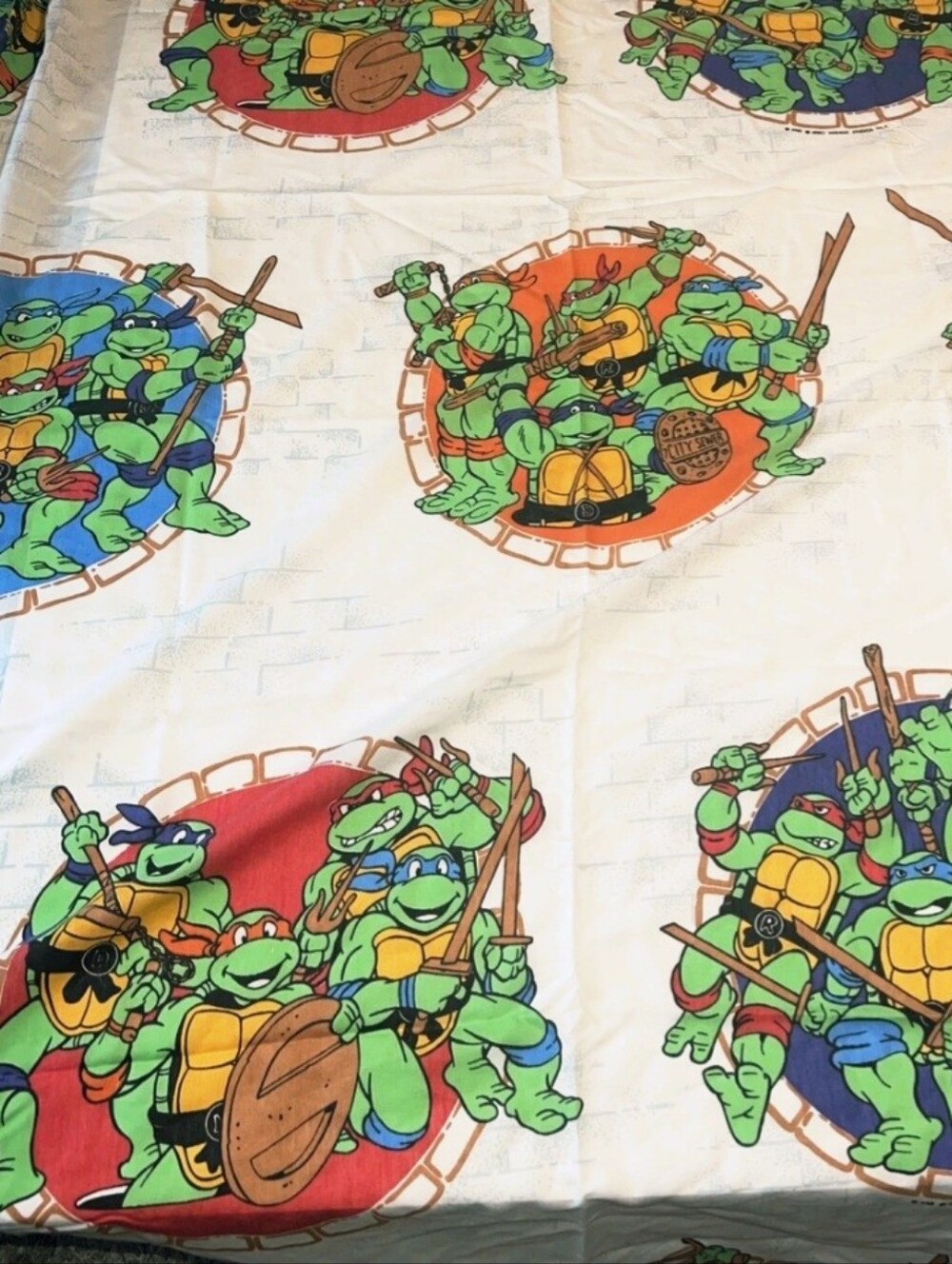 Flat Bed Sheet Teenage Mutant Ninja Turtles 1990 TMNT Vintage Twin Bed Sheet HTF
